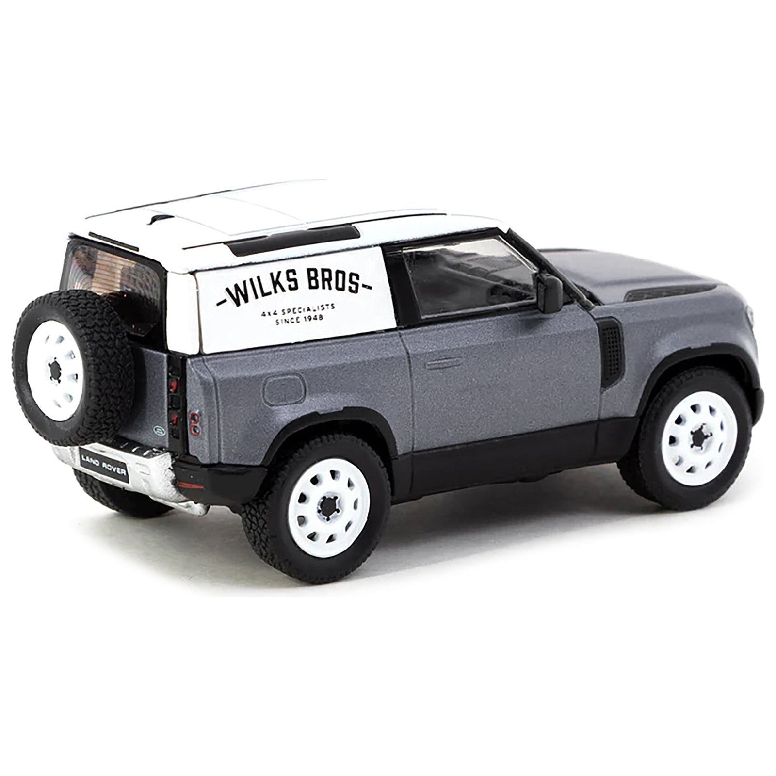 Land Rover Defender 90 Matt Blue Gray Metallic with White Top "Wilks Bros" "Global64" Series 1/64 Diecast Model Car by Tarmac Works - Tarmac Works - ModelCars.com