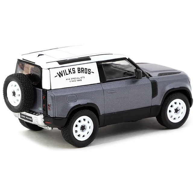 Land Rover Defender 90 Matt Blue Gray Metallic with White Top "Wilks Bros" "Global64" Series 1/64 Diecast Model Car by Tarmac Works - Tarmac Works - ModelCars.com