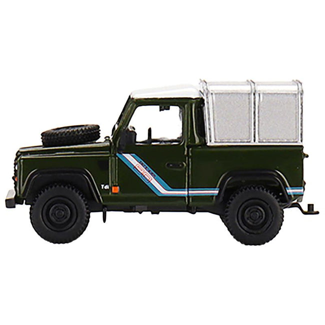 Land Rover Defender 90 Pickup Truck Bronze Green with White Top and Silver Camper Shell Limited Edition to 1200 pieces Worldwide 1/64 Diecast Model Car by True Scale Miniatures - True Scale Miniatures - ModelCars.com