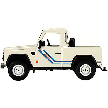 Land Rover Defender 90 Pickup Truck White with Blue Stripes Limited Edition to 3000 pieces Worldwide 1/64 Diecast Model Car by True Scale Miniatures - True Scale Miniatures - ModelCars.com
