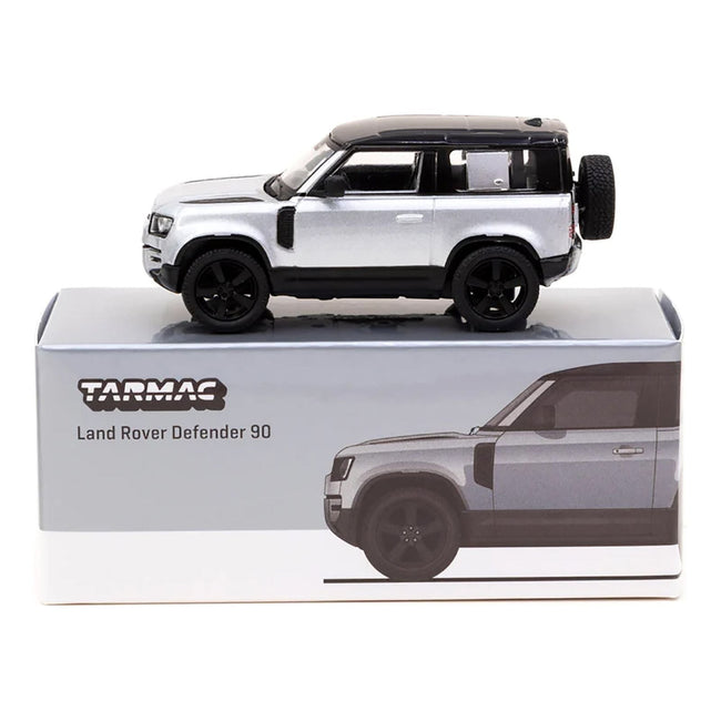 Land Rover Defender 90 Silver Metallic with Black Top "Global64" Series 1/64 Diecast Model Car by Tarmac Works - Tarmac Works - ModelCars.com