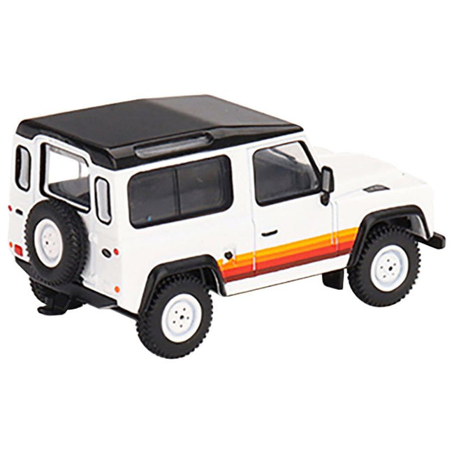Land Rover Defender 90 Wagon White with Black Top and Stripes Limited Edition to 1800 pieces Worldwide 1/64 Diecast Model Car by True Scale Miniatures - True Scale Miniatures - ModelCars.com
