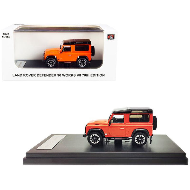 Land Rover Defender 90 Works V8 Bright Orange with Black Top "70th Edition" 1/64 Diecast Model Car by LCD Models - LCD Models - ModelCars.com