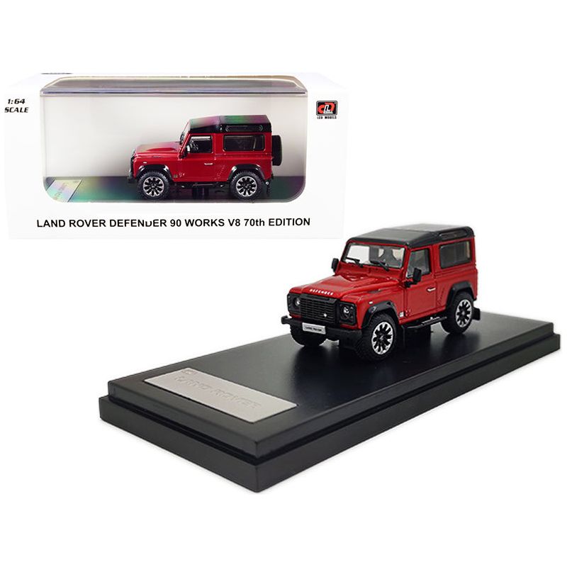 Land Rover Defender 90 Works V8 Red Metallic with Black Top "70th Edition" 1/64 Diecast Model Car by LCD Models-LCD Models-ModelCars.com