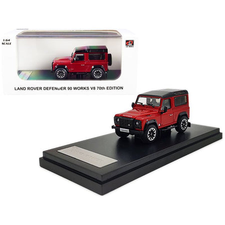 Land Rover Defender 90 Works V8 Red Metallic with Black Top "70th Edition" 1/64 Diecast Model Car by LCD Models-LCD Models-ModelCars.com