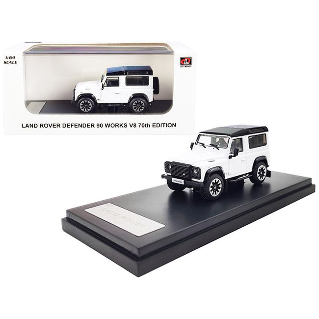 Land Rover Defender 90 Works V8 White with Black Top "70th Edition" 1/64 Diecast Model Car by LCD Models-LCD Models-ModelCars.com