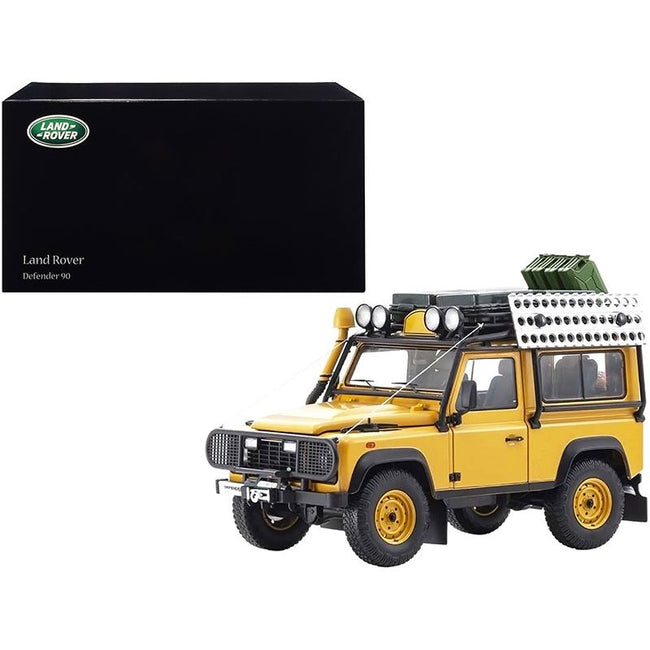 Land Rover Defender 90 Yellow with Roof Rack and Accessories 1/18 Diecast Model Car by Kyosho-Kyosho-ModelCars.com