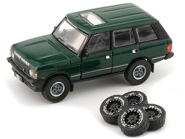 Land Rover Range Rover Classic LSE RHD (Right Hand Drive) Green with Sunroof with Extra Wheels 1/64 Diecast Model Car by BM Creations-BM Creations-ModelCars.com