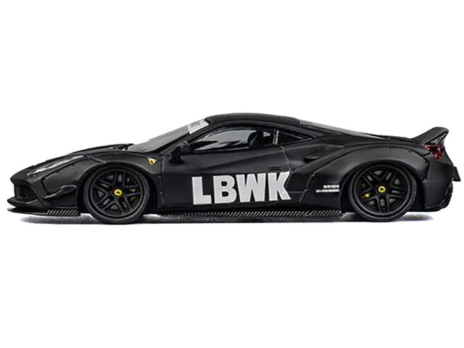 LB Works 488 "LBWK" Matt Black 1/64 Diecast Model Car by CM Model-CM Models-ModelCars.com