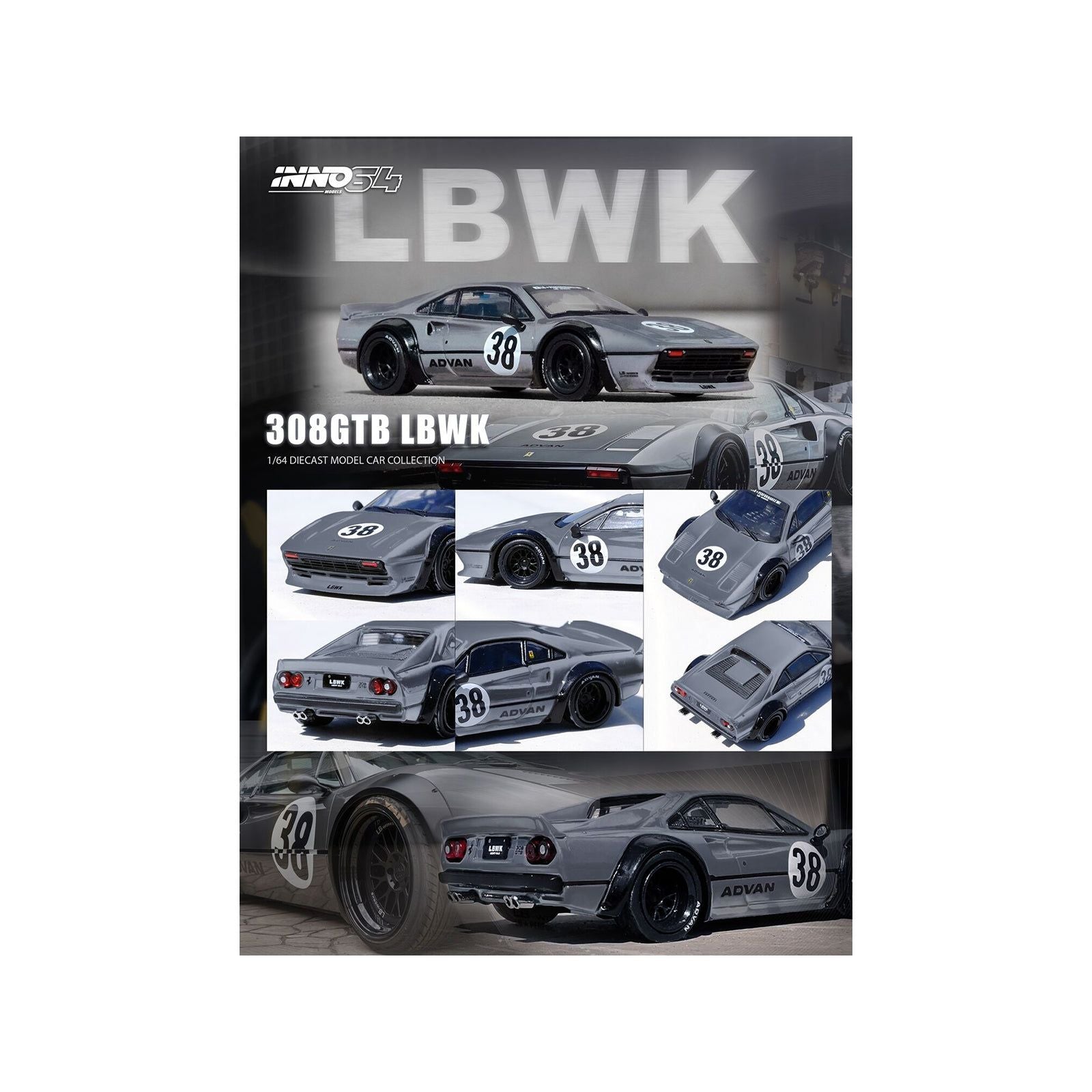LBWK (Liberty Walk) 308 GTB 38 Gray Metallic 1/64 Diecast Model Car by Inno Models - Inno Models - ModelCars.com