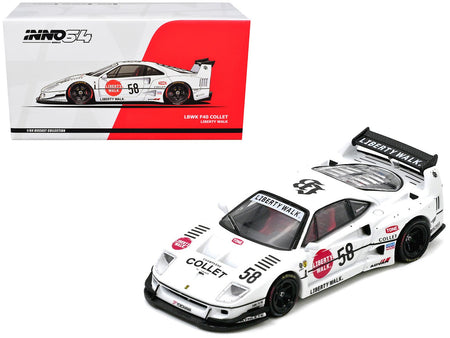 LBWK (Liberty Walk) F40 58 White with Graphics "Collet" 1/64 Diecast Model Car by Inno Models-Inno Models-ModelCars.com