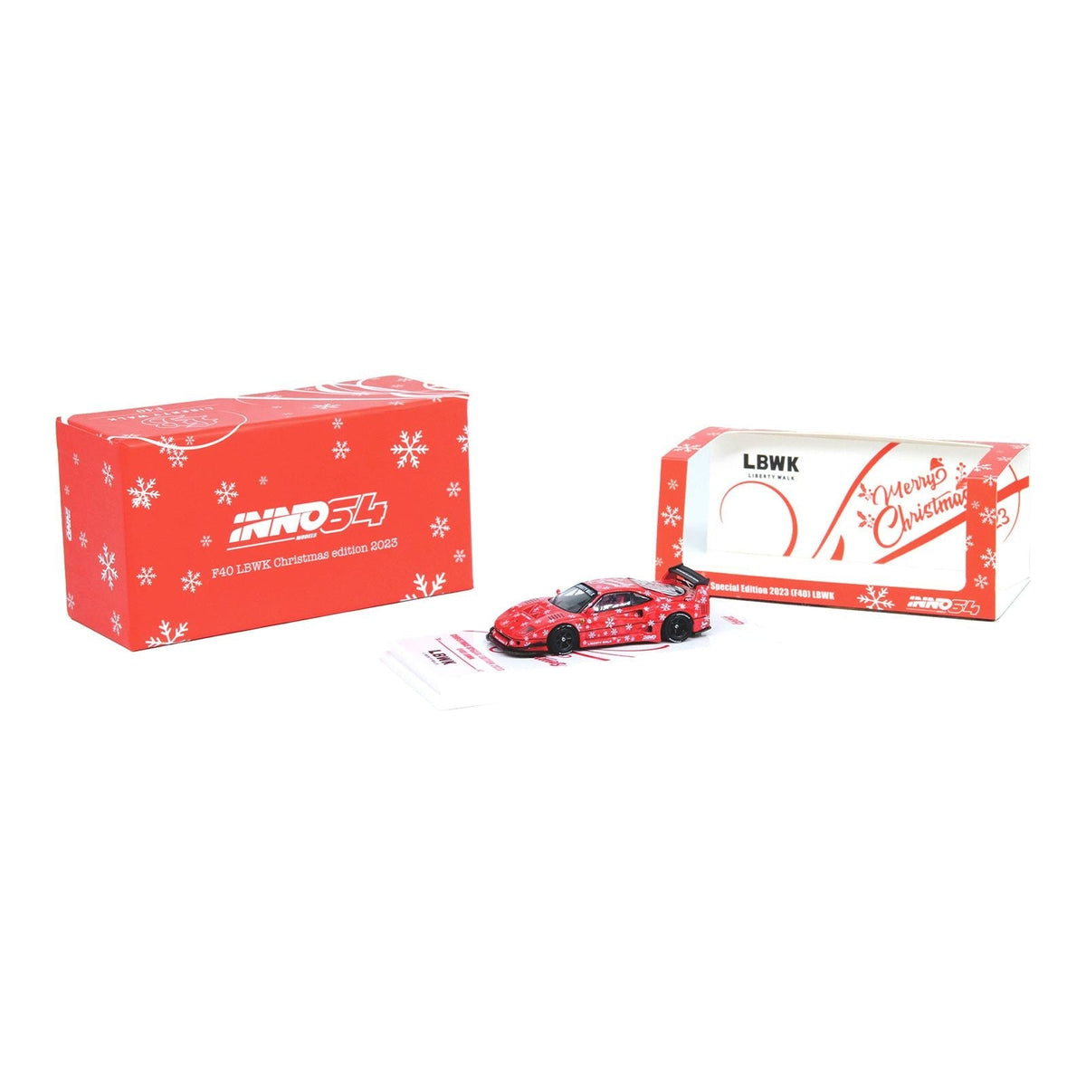 LBWK (Liberty Walk) F40 Red with Graphics "Christmas 2023 Special Edition" 1/64 Diecast Model Car by Inno Models-Inno Models-ModelCars.com