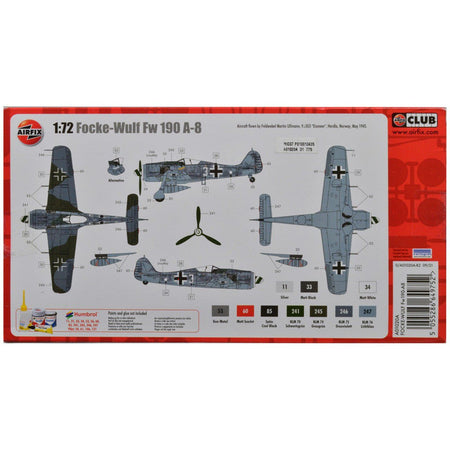Level 1 Model Kit Focke - Wulf Fw190 - A8 Fighter Aircraft 1/72 Plastic Model Kit by Airfix - Airfix - ModelCars.com