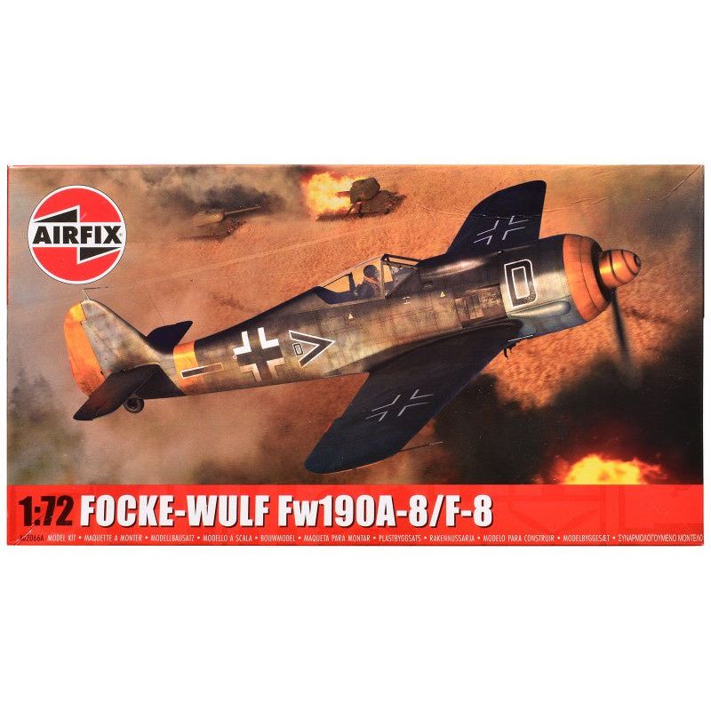 Level 1 Model Kit Focke-Wulf Fw190-A8/F-8 Fighter Aircraft with 2 Scheme Options 1/72 Plastic Model Kit by Airfix-Airfix-ModelCars.com