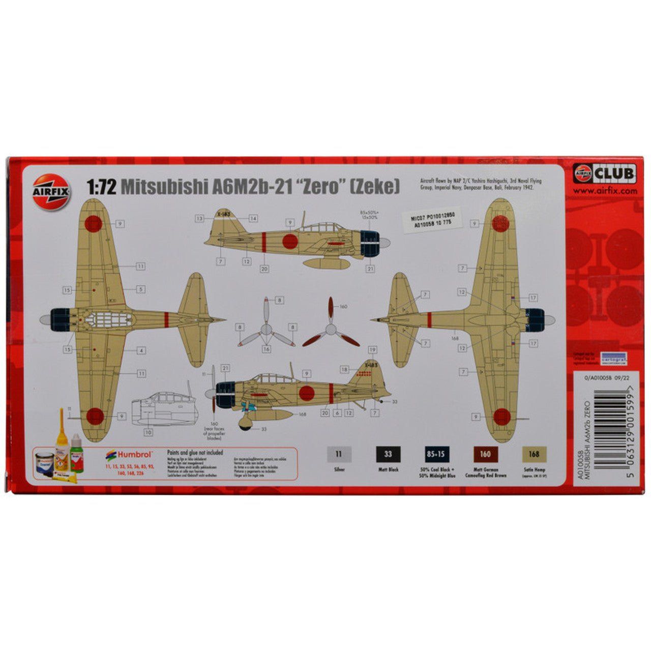 Level 1 Model Kit Mitsubishi A6M2b Zero Fighter Aircraft 1/72 Plastic Model Kit by Airfix - Airfix - ModelCars.com