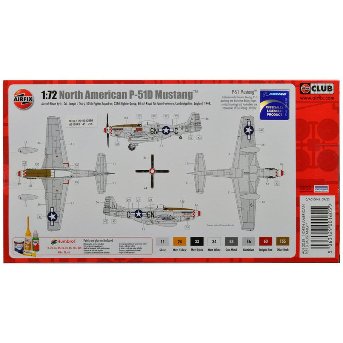 Level 1 Model Kit North American P-51D Mustang Fighter Aircraft 1/72 Plastic Model Kit by Airfix-Airfix-ModelCars.com