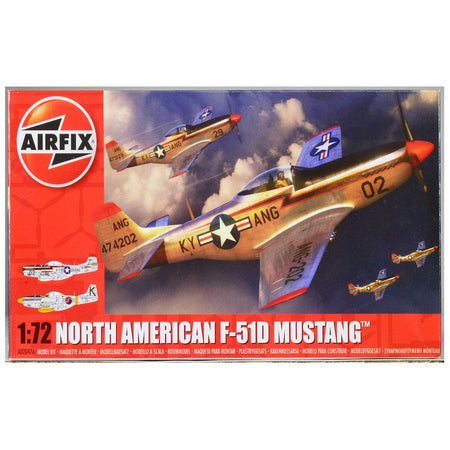 Level 1 Model Kit North American P-51D Mustang Fighter Aircraft with 2 Scheme Options 1/72 Plastic Model Kit by Airfix-Airfix-ModelCars.com