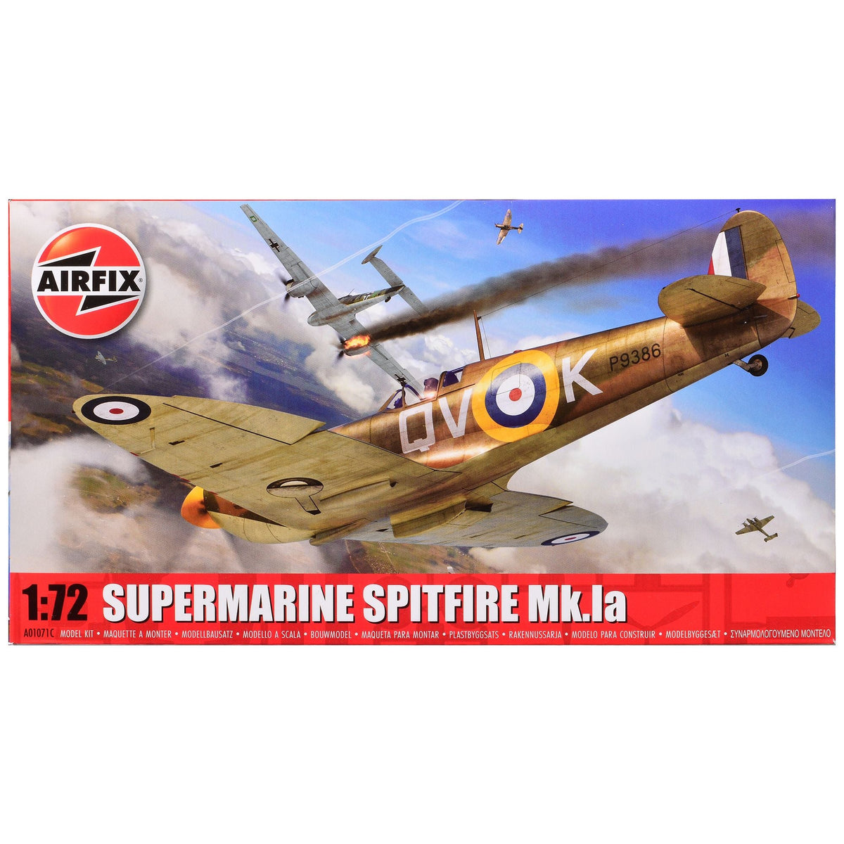 Level 1 Model Kit Supermarine Spitfire Mk.Ia Fighter Aircraft 1/72 Plastic Model Kit by Airfix-Airfix-ModelCars.com
