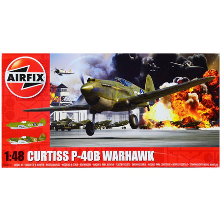 Level 2 Model Kit Curtiss P-40B Warhawk Fighter-Bomber Aircraft with 2 Scheme Options 1/48 Plastic Model Kit by Airfix-Airfix-ModelCars.com