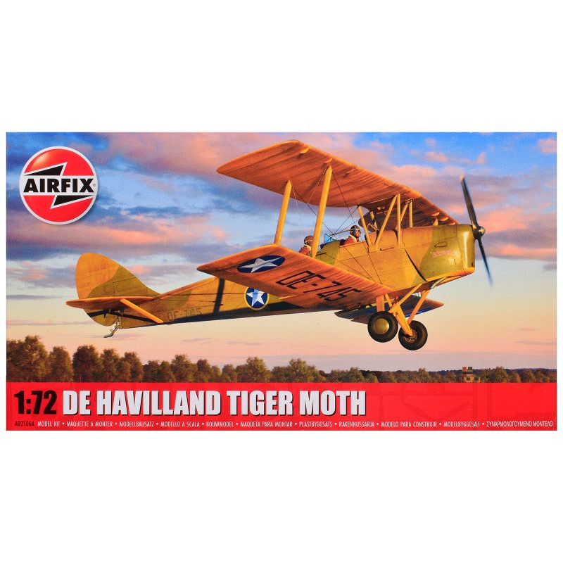 Level 2 Model Kit De Havilland Tiger Moth Aircraft with 2 Scheme Options 1/72 Plastic Model Kit by Airfix-Airfix-ModelCars.com