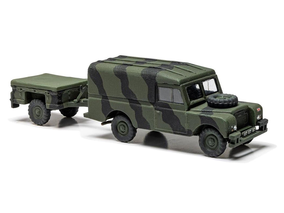 Level 2 Model Kit Land Rover LWB (Hard Top) Truck and Trailer with 2 Scheme Options 1/76 Scale Plastic Model Kit by Airfix-Airfix-ModelCars.com