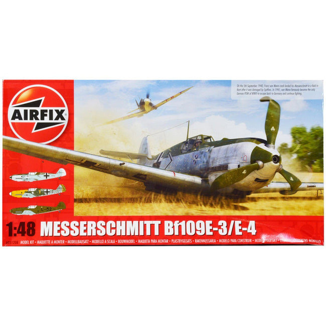 Level 2 Model Kit Messerschmitt Bf109E - 3/E - 4 Fighter Aircraft with 3 Scheme Options 1/48 Plastic Model Kit by Airfix - Airfix - ModelCars.com
