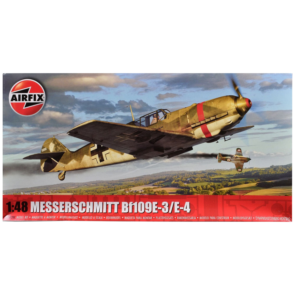 Level 2 Model Kit Messerschmitt Bf109E-3/E-4 Fighter Aircraft with Scheme Options 1/48 Plastic Model Kit by Airfix-Airfix-ModelCars.com