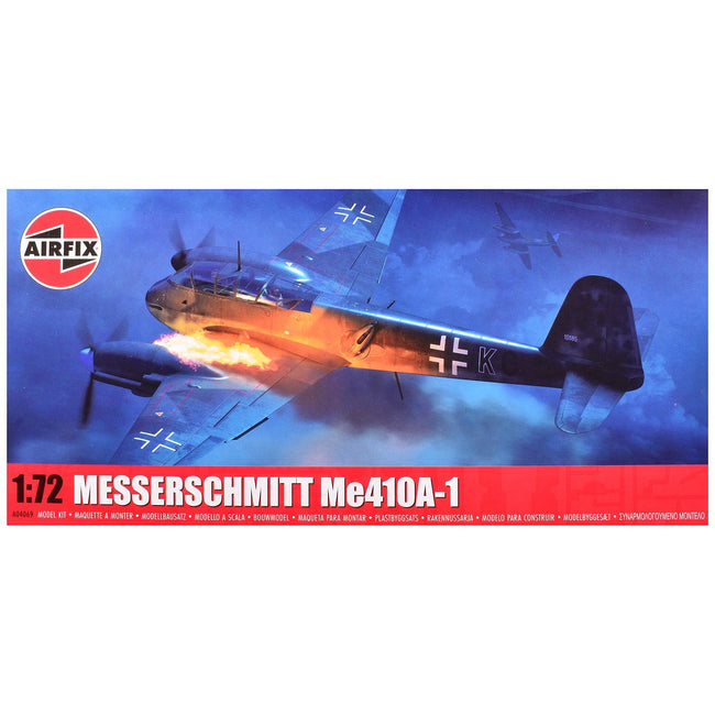 Level 2 Model Kit Messerschmitt Me410A-1 Fighter Aircraft with 2 Scheme Options 1/72 Plastic Model Kit by Airfix-Airfix-ModelCars.com