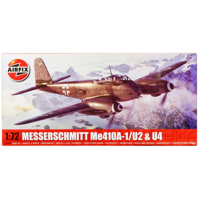 Level 2 Model Kit Messerschmitt Me410A-1/U2 & U4 Fighter-Bomber Aircraft with 2 Scheme Options 1/72 Plastic Model Kit by Airfix-Airfix-ModelCars.com