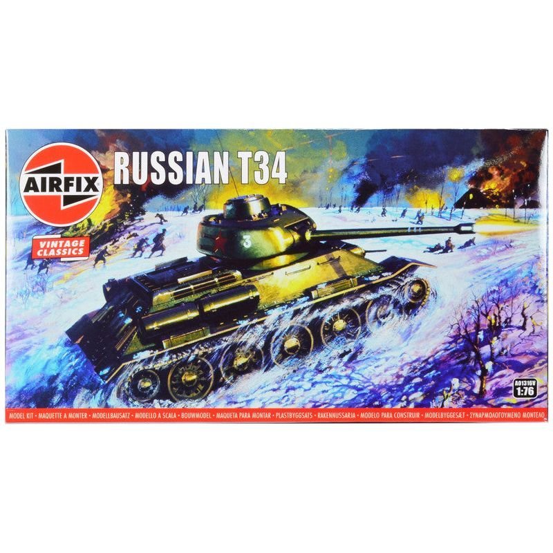 Level 2 Model Kit Russian T34 Tank 1/76 Plastic Model Kit by Airfix-Airfix-ModelCars.com