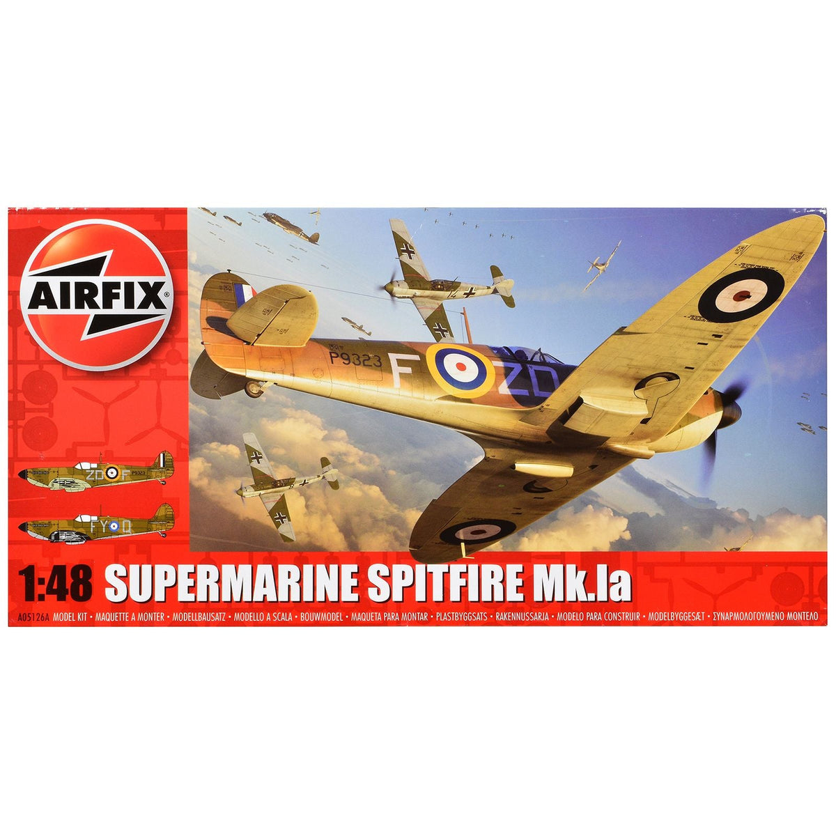 Level 2 Model Kit Supermarine Spitfire Mk Ia Fighter Aircraft with 2 Scheme Options 1/48 Plastic Model Kit by Airfix-Airfix-ModelCars.com