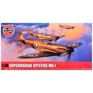 Level 2 Model Kit Supermarine Spitfire Mk.I Fighter Aircraft with 3 Scheme Options 1/48 Plastic Model Kit by Airfix