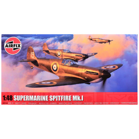 Level 2 Model Kit Supermarine Spitfire Mk.I Fighter Aircraft with 3 Scheme Options 1/48 Plastic Model Kit by Airfix-Airfix-ModelCars.com