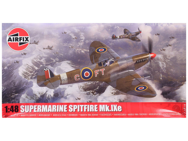 Level 2 Model Kit Supermarine Spitfire Mk.IXe Fighter Aircraft with 3 Scheme Options 1/48 Plastic Model Kit by Airfix-Airfix-ModelCars.com