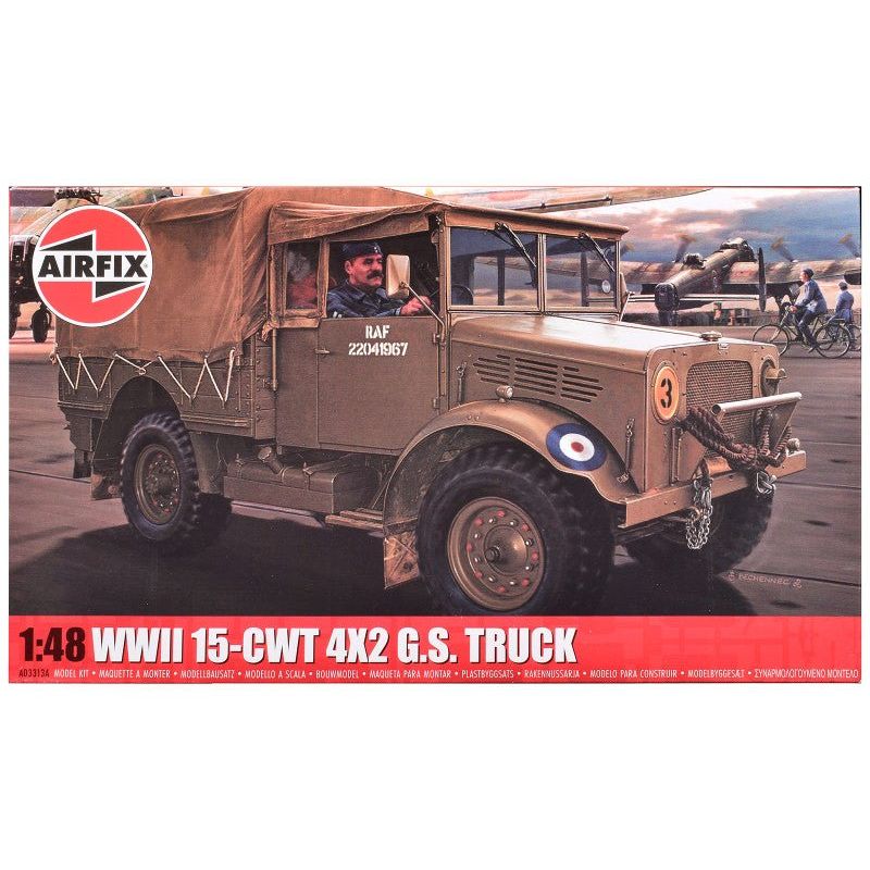 Level 2 Model Kit WWII 15-cwt 4x2 General Service Truck with 2 Scheme Options 1/48 Plastic Model Kit by Airfix-Airfix-ModelCars.com