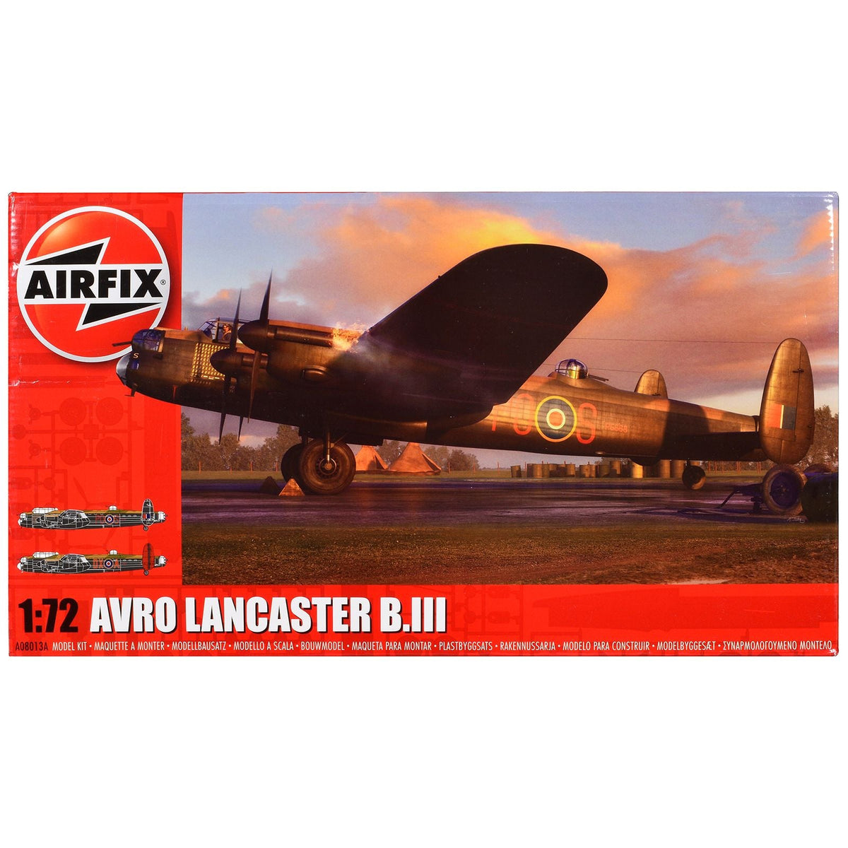 Level 3 Model Kit Avro Lancaster B.III Bomber Aircraft with 2 Scheme Options 1/72 Plastic Model Kit by Airfix-Airfix-ModelCars.com