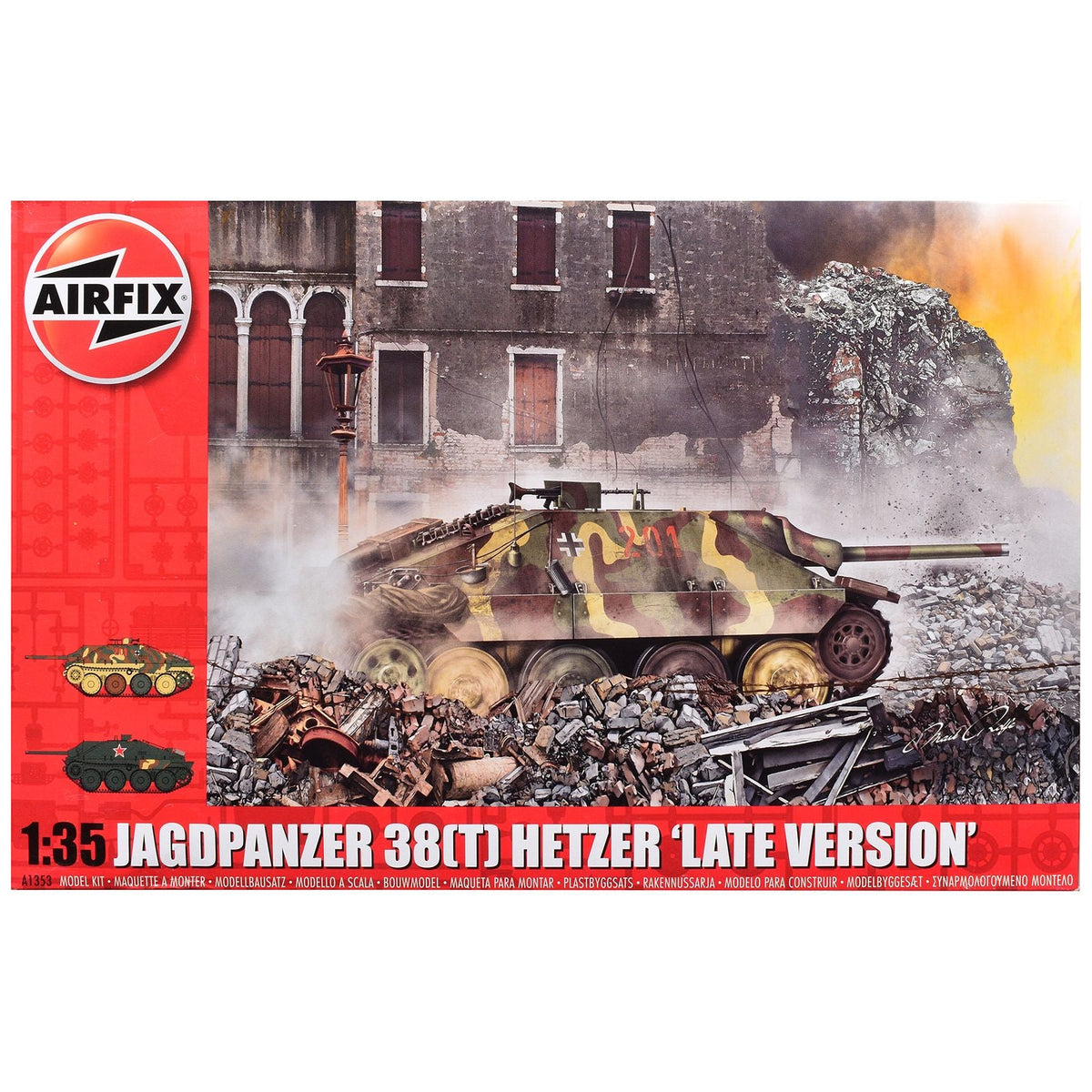 Level 3 Model Kit Jagdpanzer 38(t) Hetzer "Late Version" Tank with 2 Scheme Options (Level 3) 1/35 Plastic Model Kit by Airfix-Airfix-ModelCars.com