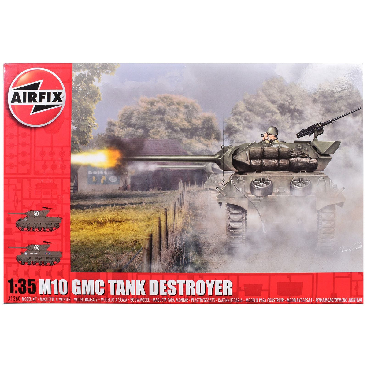 Level 3 Model Kit M10 Gun Motor Carriage (GMC) Tank Destroyer with 2 Scheme Options 1/35 Plastic Model Kit by Airfix-Airfix-ModelCars.com