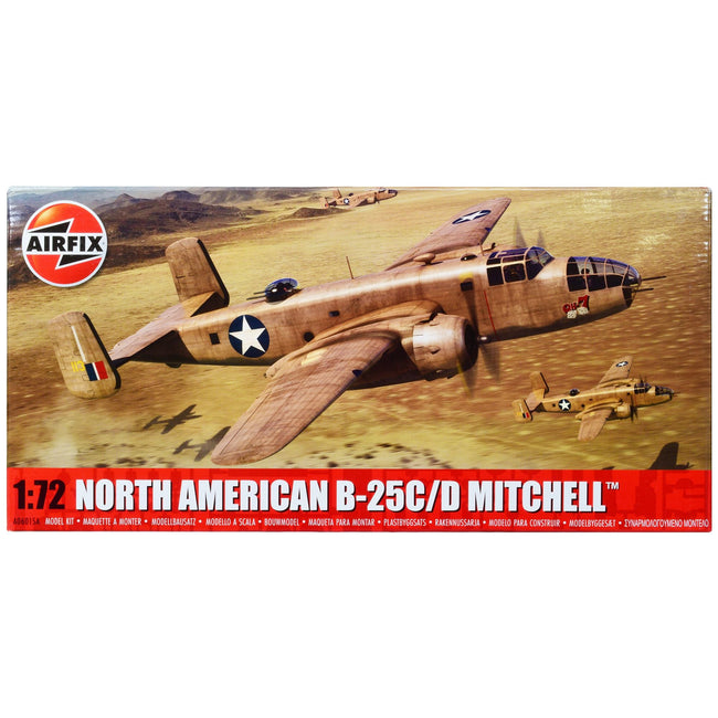Level 3 Model Kit North American B-25C/D Mitchell Bomber Aircraft with 2 Scheme Options 1/72 Plastic Model Kit by Airfix-Airfix-ModelCars.com