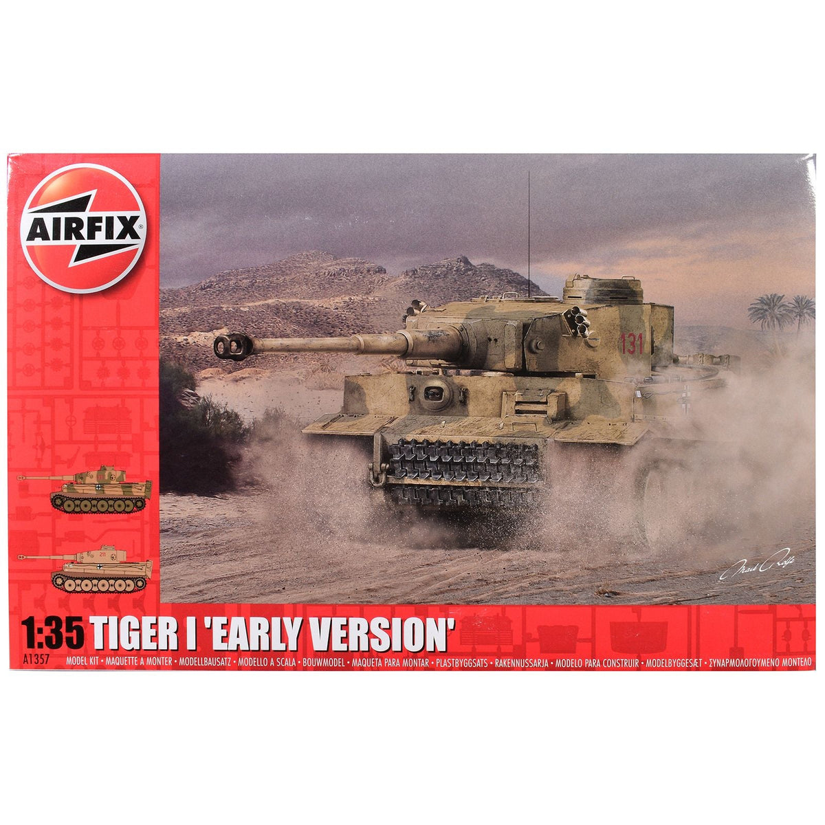 Level 3 Model Kit Tiger I "Early Version" Tank with 2 Scheme Options 1/35 Plastic Model Kit by Airfix-Airfix-ModelCars.com