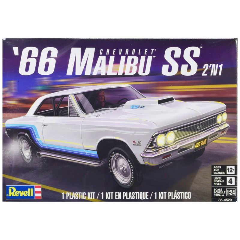 Level 4 Model Kit 1966 Chevrolet Malibu SS 2-in-1 Kit 1/24 Scale Model by Revell-Revell-ModelCars.com