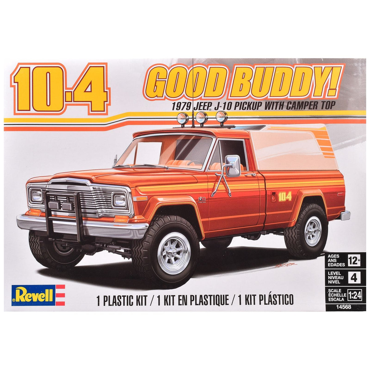 Level 4 Model Kit 1979 Jeep J-10 Pickup Truck with Camper Top 1/24 Scale Model by Revell-Revell-ModelCars.com