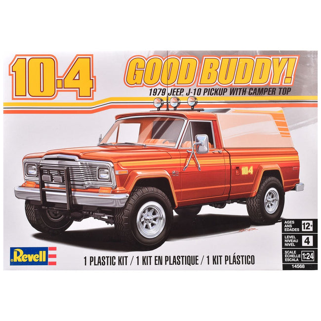 Level 4 Model Kit 1979 Jeep J-10 Pickup Truck with Camper Top 1/24 Scale Model by Revell-Revell-ModelCars.com