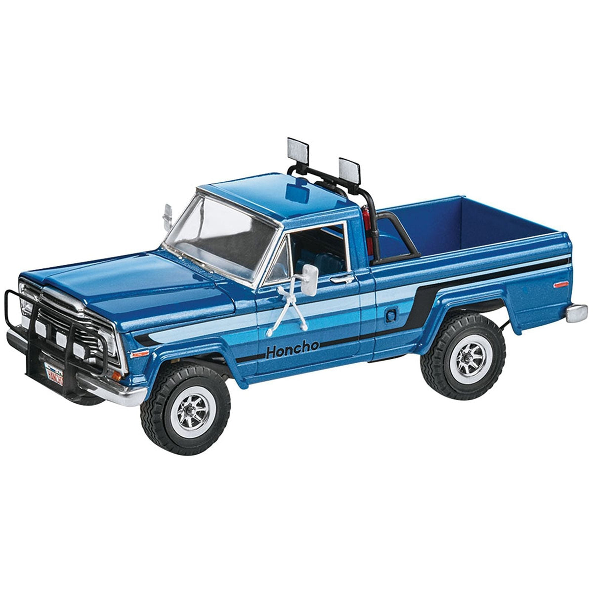 Level 4 Model Kit 1980 Jeep Honcho Pickup Truck "Ice Patrol" with Snowmobile 1/24 Scale Model by Revell-Revell-ModelCars.com