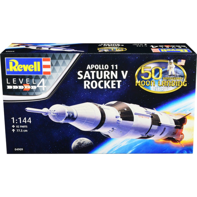 Level 4 Model Kit Apollo 11 Saturn V Rocket "50th Anniversary Moon Landing" 1/144 Scale Model by Revell-Revell-ModelCars.com