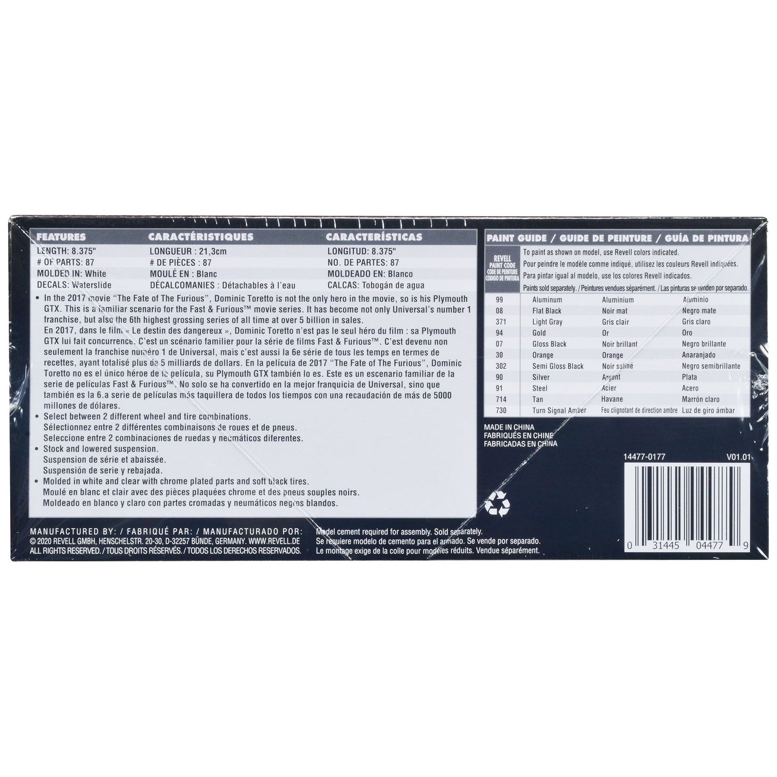 Level 4 Model Kit Dom's 1971 Plymouth GTX "Fast & Furious" 1/24 Scale Model by Revell - Revell - ModelCars.com