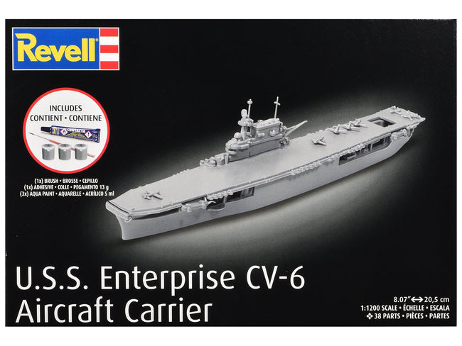 Level 4 Model Kit U.S.S. Enterprise CV-6 Aircraft Carrier All-Included Kit 1/1200 Scale Model by Revell-Revell-ModelCars.com