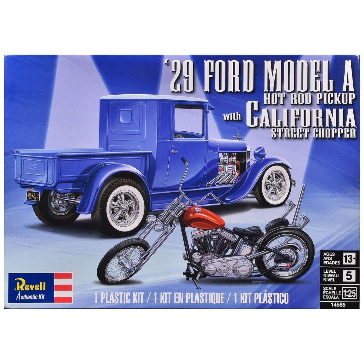 Level 5 Model Kit 1929 Ford Model A Hot Rod Pickup Truck and California Street Chopper Motorcycle 1/25 Scale Model by Revell-Revell-ModelCars.com