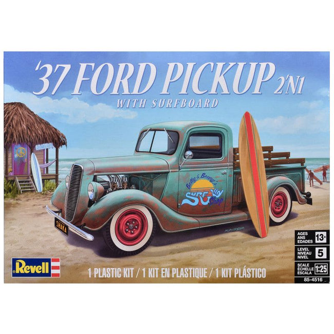 Level 5 Model Kit 1937 Ford Pickup Truck with Surfboard 2-in-1 Kit 1/25 Scale Model by Revell-Revell-ModelCars.com