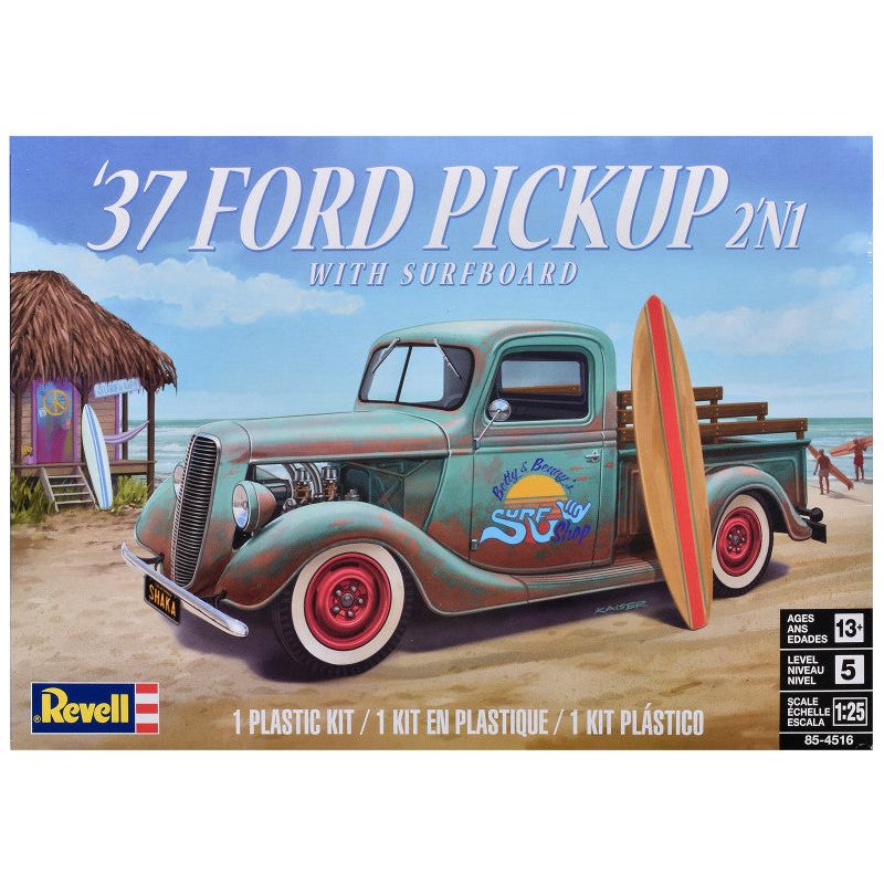 Level 5 Model Kit 1937 Ford Pickup Truck with Surfboard 2 - in - 1 Kit 1/25 Scale Model by Revell - Revell - ModelCars.com